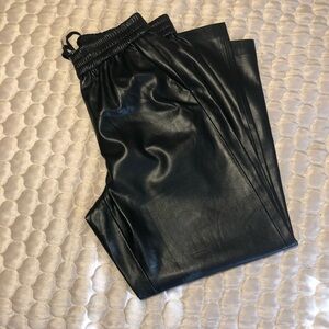 Alice + Olivia Black Faux Leather Jogger Pants | Drawstring Waist | Size M